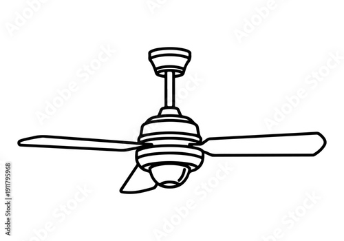 Clean line art vector graphic of a modern ceiling fan, ideal for illustrating indoor comfort and air circulation, presented as a clear and simple icon for cooling solutions