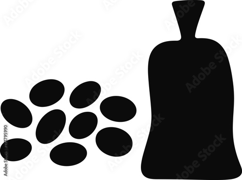 Organic seed storage bag with natural beans isolated on white background, eco-friendly agriculture packaging concept for farming, gardening, sustainability, and healthy food industry