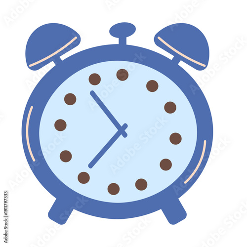 Blue analog alarm clock illustration isolated. This retro-style icon, symbolizes morning, routine, deadlines, and time management