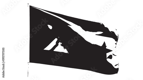 Torn pirate flag in distressed silhouette with dramatic black and white contrast for pirate-themed decoration