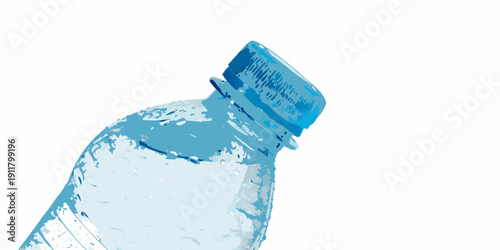 A partially filled plastic water bottle against a white background