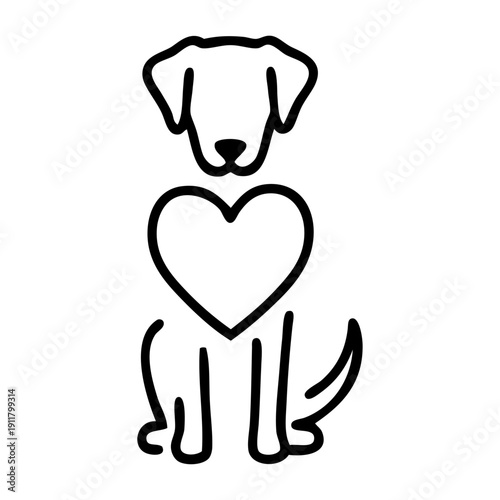 Dibujo sencillo con línea única de un perro simpático con un corazón