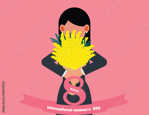 International women’s day. Empowered woman with floral bouquet for International Women's Day