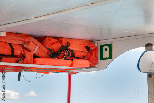 Canvas Print life jacket stored on a boat