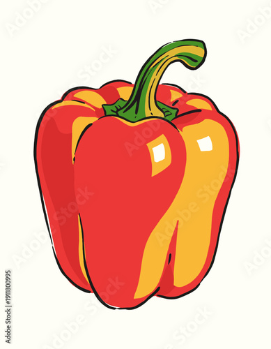 Bell pepper illustration, red and yellow capsicum, vegetable sketch, hand drawn kitchen ingredient art, fresh healthy cooking food graphic
