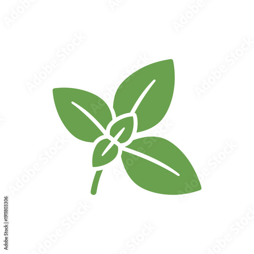Fotografía Basil Branch Icon with Two Leaves Green Vector Illustration for Kitchen Herbs