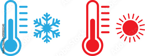 Weather temperature icons showing hot and cold climates