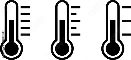 Three black thermometer icons on white background
