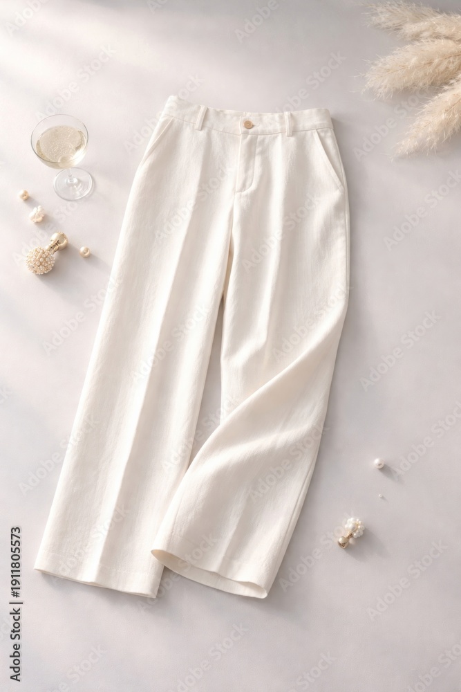 Fototapeta premium Elegant white linen pants displayed.
