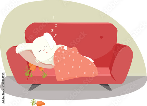 A rabbit sleeping on the couch