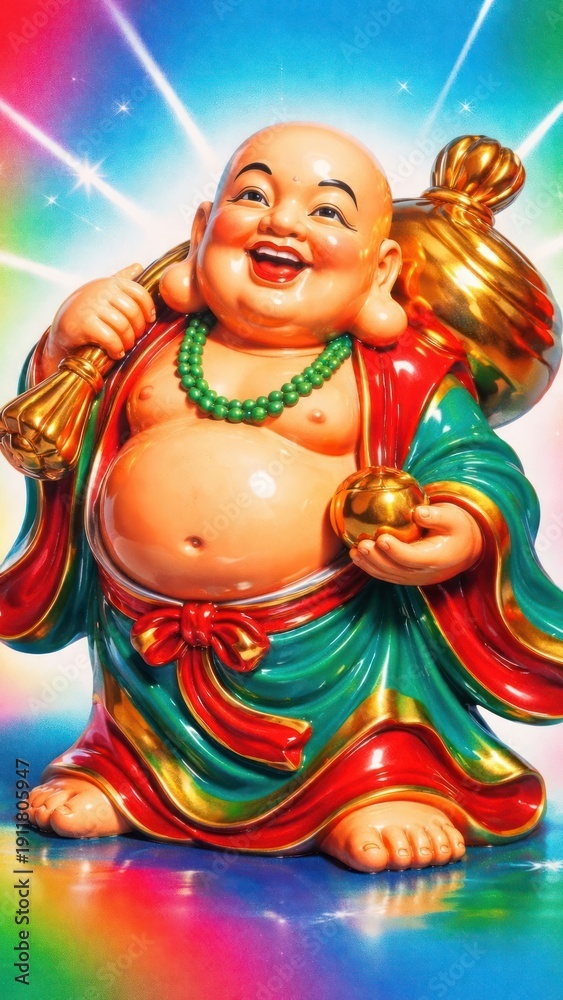 Fototapeta premium Colorful joyful Buddha statue mobile wallpaper