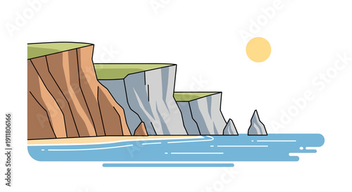Serene Mountain Range Landscape Vector Illustration with Misty Peaks and Valleys on Isolated White Background