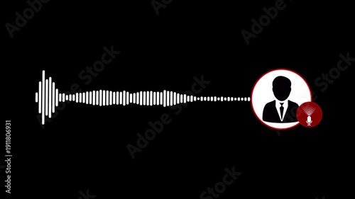 virtual voice assistance and call center audio icon animation,Virtual male character interview voice animation voice recording and podcast mic microphone button icon animation video. music equalizer.