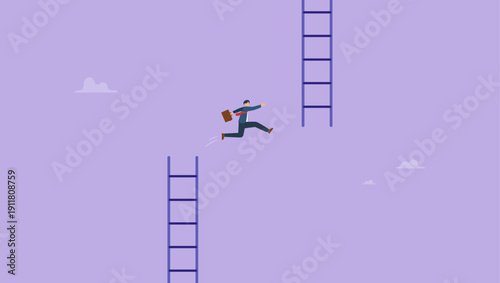 Businessman jump from low stair to high stair, change the way path to success.
