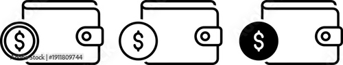 Minimalist wallet and dollar coin icons for finance and banking concepts