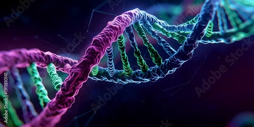 Wallpaper Mural Futuristic DNA Helix with Neon Glow – Genetic Engineering and Biotechnology Concept Torontodigital.ca