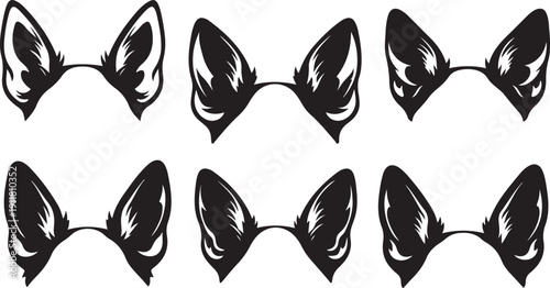 Black and white fox ears illustrations in a row