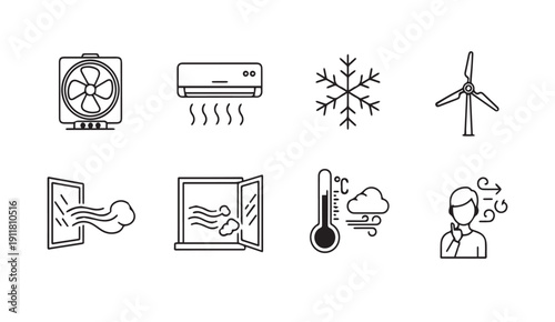 Climate Control Icons: Fan, AC, Snowflake, Wind Turbine, Window Airflow, Thermometer, Person