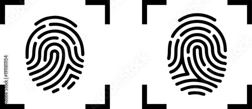 Black fingerprint icons with corner brackets for security