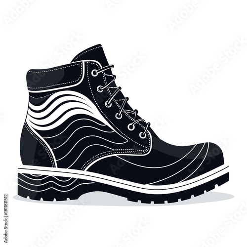 Black hiking boot with white accents in modern design  