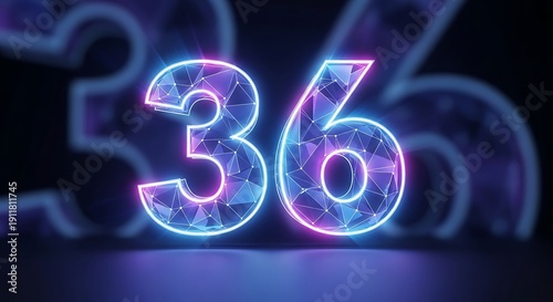 Glowing neon number thirty six illustration