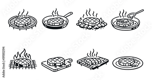 Various grilling and cooking methods for steak icons