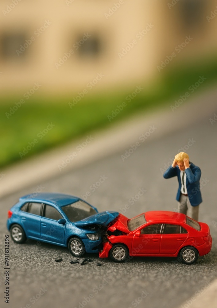 Fototapeta premium Miniature car accident scene.