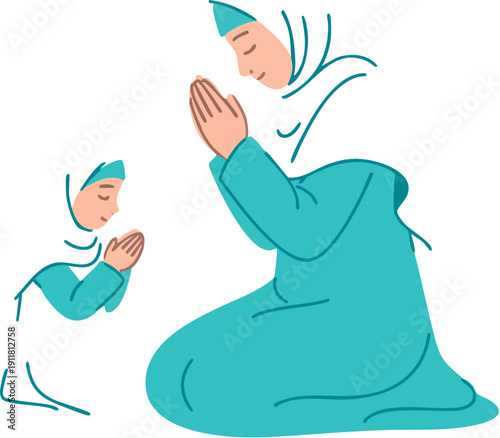 Muslim couple praying together in traditional attire