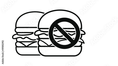Prohibition sign displaying a burger with bold black silhouette