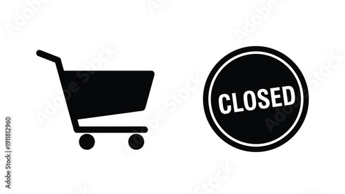 Shopping cart and closed sign in black silhouette