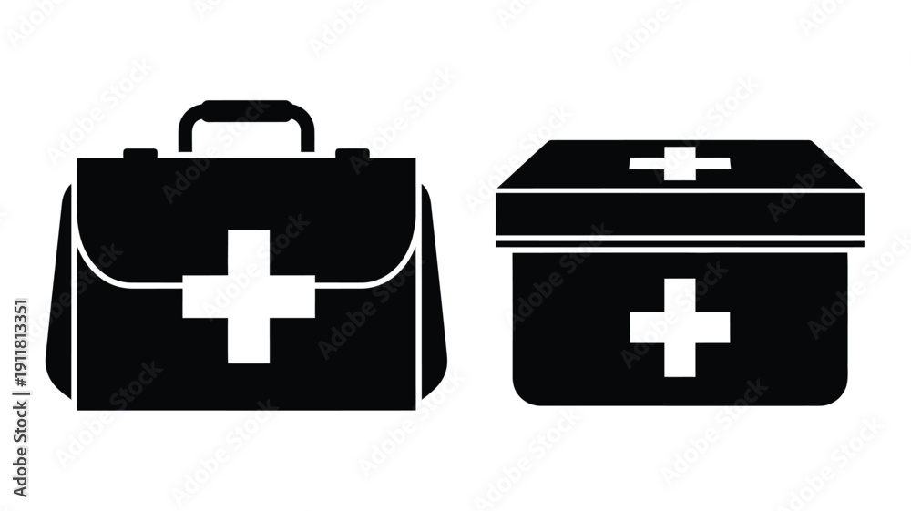 Obraz premium Black medical cases with white crosses a stark silhouette