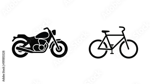 Motorcycle and bicycle icons depicted in a stark black silhouette