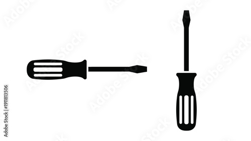Two screwdrivers one flathead and one philips shown in silhouette