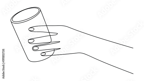 Hand Holding Glass Minimal One Line Art Illustration Simple Outline Drawing Concept