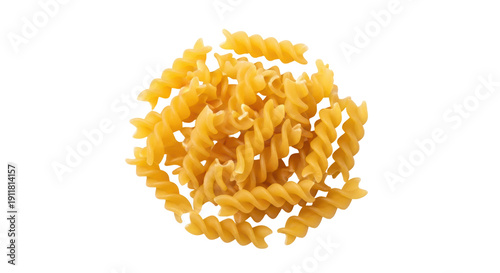 Tableau sur toile Pile of yellow fusilli pasta isolated PNG on transparent background, uncooked It