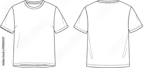 Front and back blank t shirt template outline vector mockup clothing apparel design isolated illustration