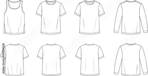 Front and back apparel templates including t shirt tank top and long sleeve