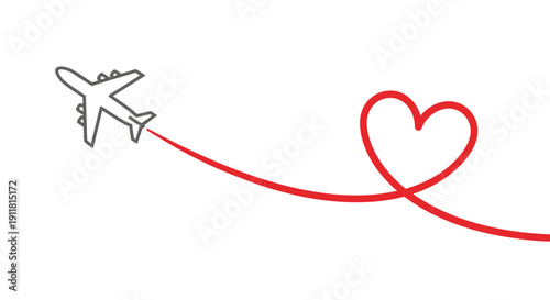 Airplane flying in the shape of a heart love symbol in red line