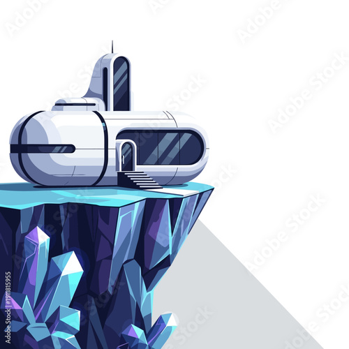 Futuristic Home on a Crystal Cliff Illustration.