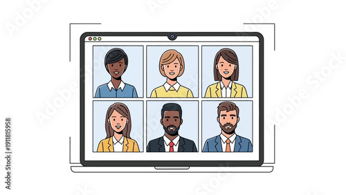 Diverse team having a video conference call on a laptop computer.