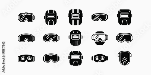 Collection of various virtual reality headsets and goggles displayed together in a grid on a clean background