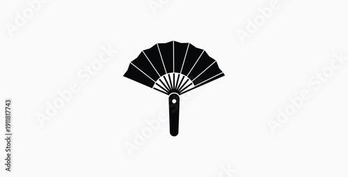 Simple black and white illustration of a traditional hand fan with folded design and handle