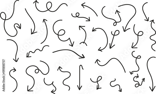 Collection of hand drawn arrows and swirling lines