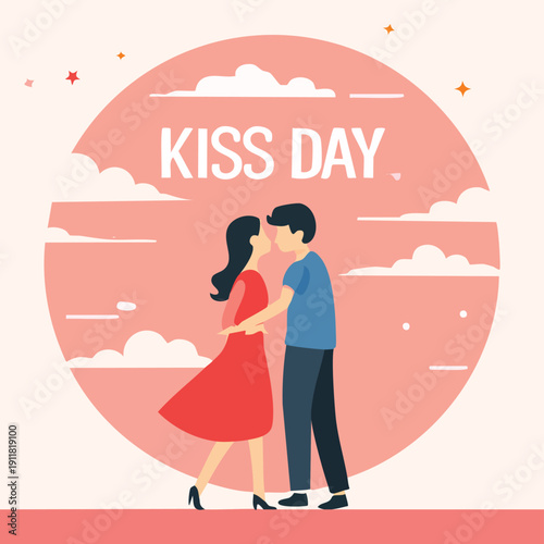 A Couple Sharing a Romantic Kiss on Kiss Day, Celebrating Love and Affection with a Gentle Embrace