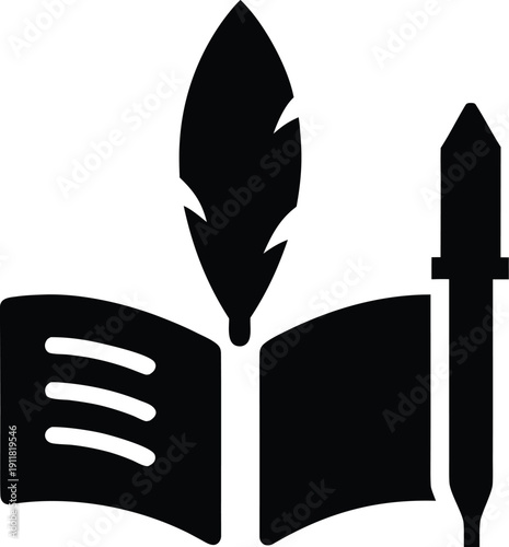 literary review silhouette vector illustration on transparent background