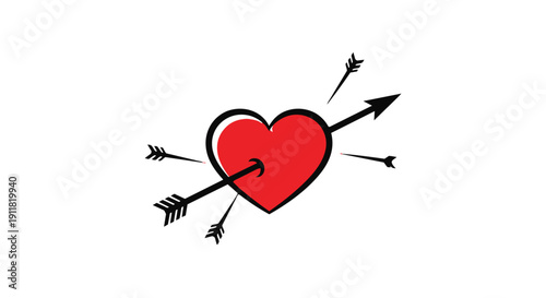A red heart pierced by multiple arrows