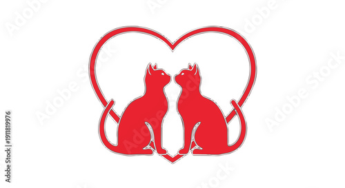 Red silhouette of two cats in a heart shape