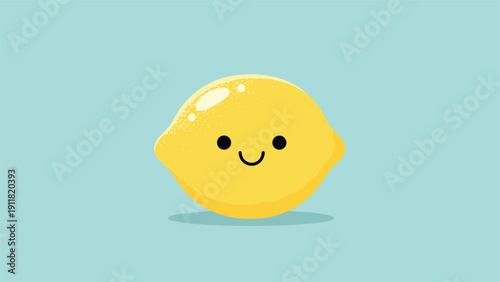 Smiling cartoon lemon character on a light blue background brings a bright and citrusy cheer to this minimalist fruit themed illustration.