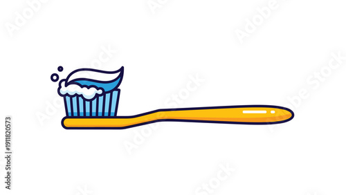 Colorful illustration of a yellow toothbrush with blue and white toothpaste, representing dental hygiene and daily oral care routines.