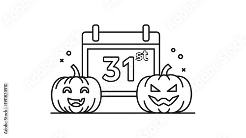 Halloween-themed illustration with two carved pumpkins and a calendar showing the 31st, representing the countdown to the holiday event.